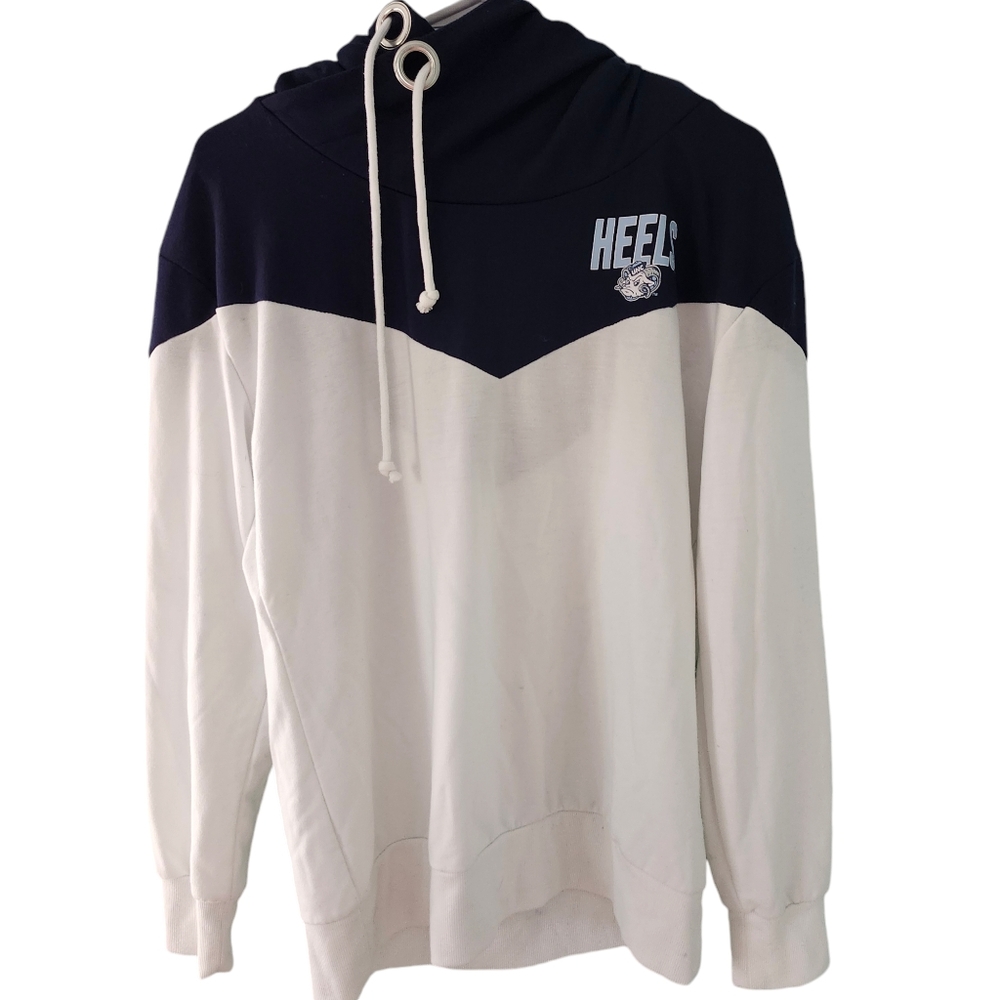 Gameday Couture White Navy UNC Tar Heels Colorblock logo hoodie womens large‎